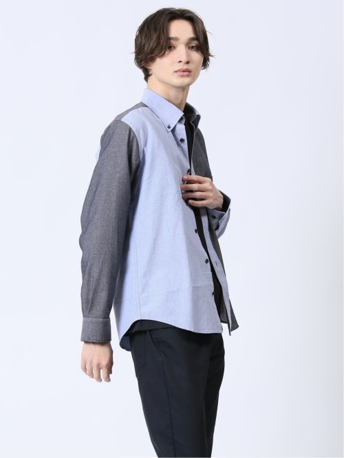 オックス×ピケ切替 ボタンダウン長袖シャツ