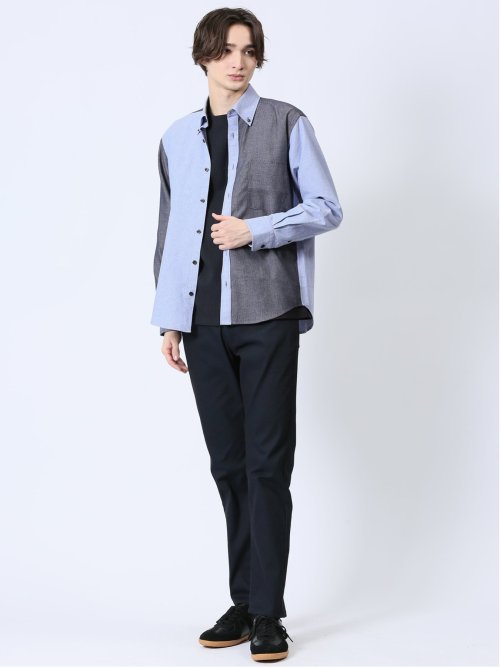 オックス×ピケ切替 ボタンダウン長袖シャツ