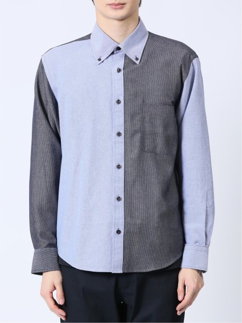 オックス×ピケ切替 ボタンダウン長袖シャツ