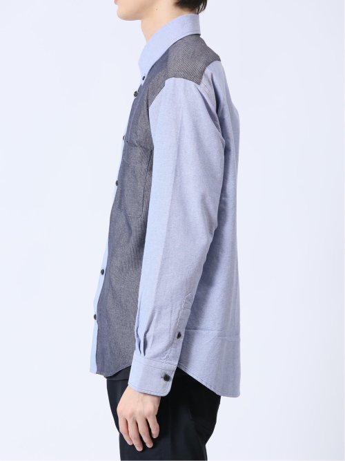 オックス×ピケ切替 ボタンダウン長袖シャツ