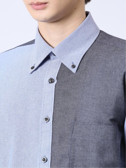 オックス×ピケ切替 ボタンダウン長袖シャツ