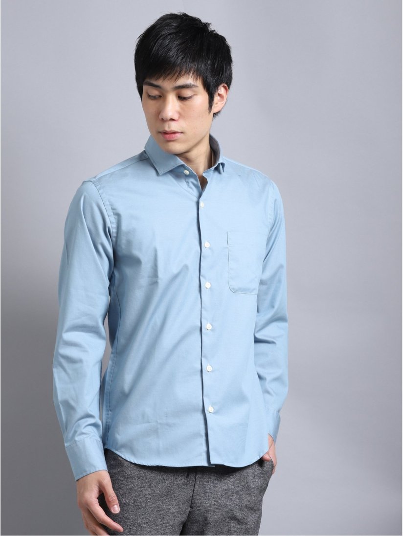 抗菌インディゴ調 カッタウェイ長袖シャツ M 70青 トップス Taka Q Online Shop タカキューオンラインショップ 公式通販