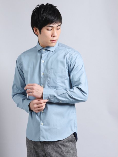 抗菌インディゴ調 カッタウェイ長袖シャツ M 70青 トップス Taka Q Online Shop タカキューオンラインショップ 公式通販