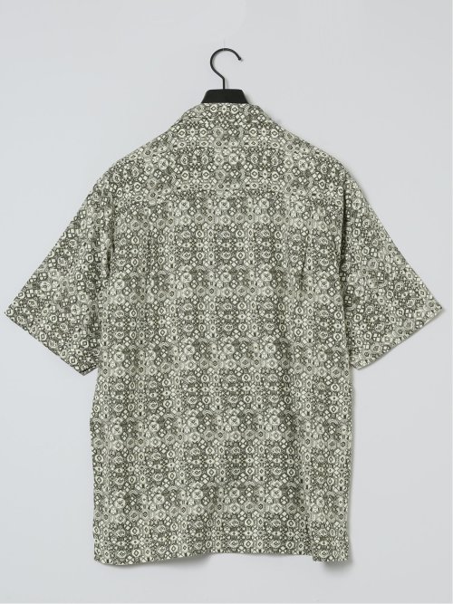 レーヨン幾何学柄 オープンカラー半袖シャツ