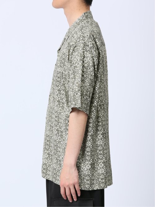 レーヨン幾何学柄 オープンカラー半袖シャツ