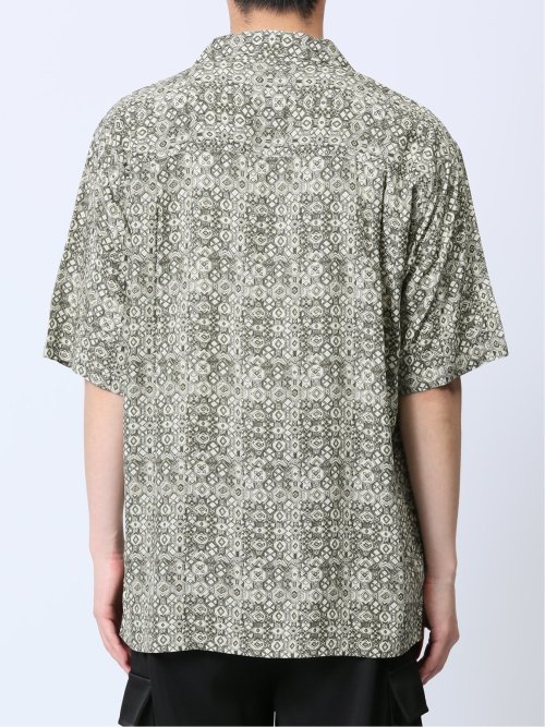 レーヨン幾何学柄 オープンカラー半袖シャツ