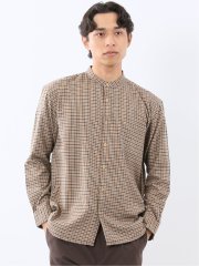 ポートブリッジ/Port Bridge ネルチェック バンドカラー長袖シャツ