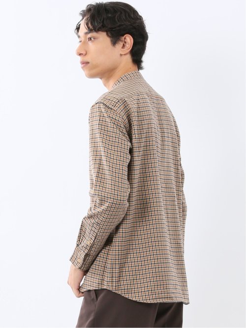 ポートブリッジ/Port Bridge ネルチェック バンドカラー長袖シャツ