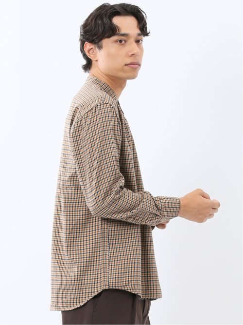 ポートブリッジ/Port Bridge ネルチェック バンドカラー長袖シャツ