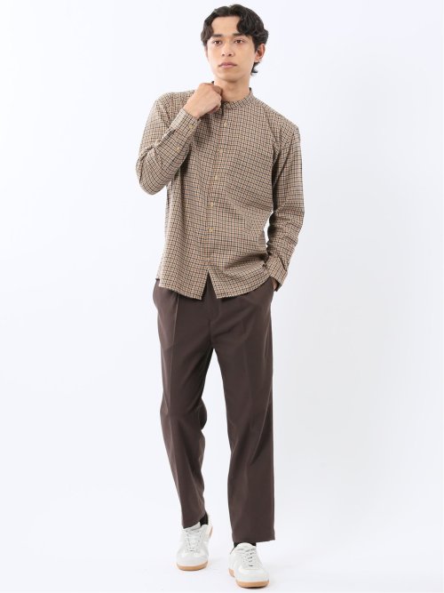 ポートブリッジ/Port Bridge ネルチェック バンドカラー長袖シャツ