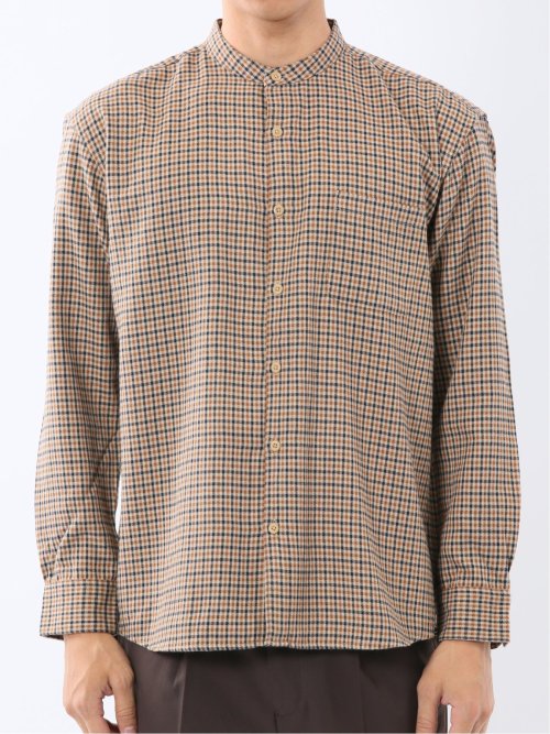 ポートブリッジ/Port Bridge ネルチェック バンドカラー長袖シャツ