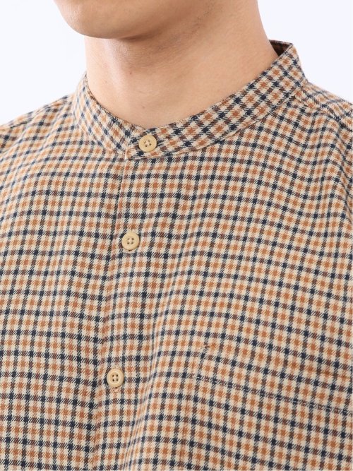 ポートブリッジ/Port Bridge ネルチェック バンドカラー長袖シャツ