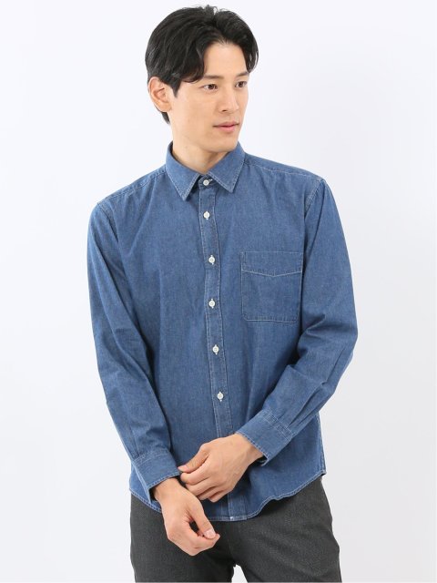 カンタベリーウッド/CANTERBURY WOOD 綿100% デニム レギュラーカラー長袖シャツ