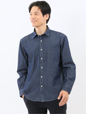 カンタベリーウッド/CANTERBURY WOOD 綿100% デニム レギュラーカラー長袖シャツ