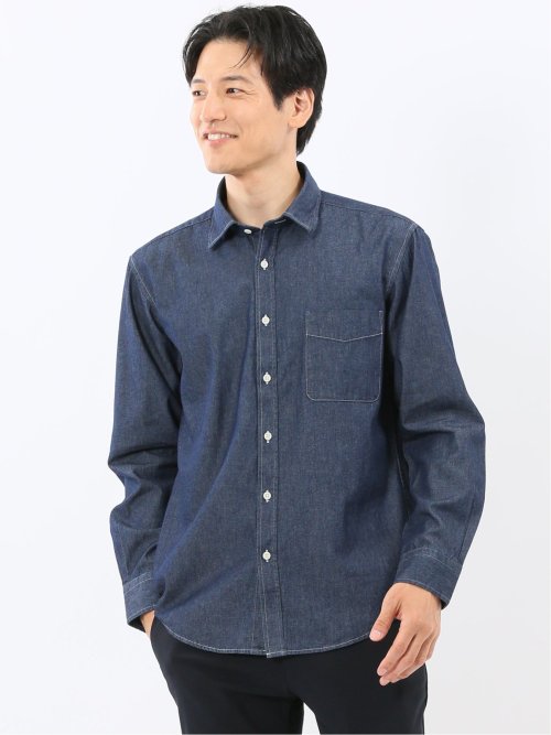 カンタベリーウッド/CANTERBURY WOOD 綿100% デニム レギュラーカラー長袖シャツ