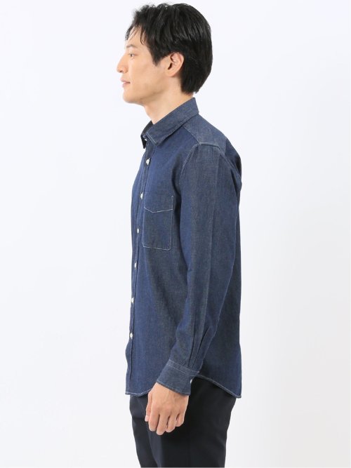 カンタベリーウッド/CANTERBURY WOOD 綿100% デニム レギュラーカラー長袖シャツ