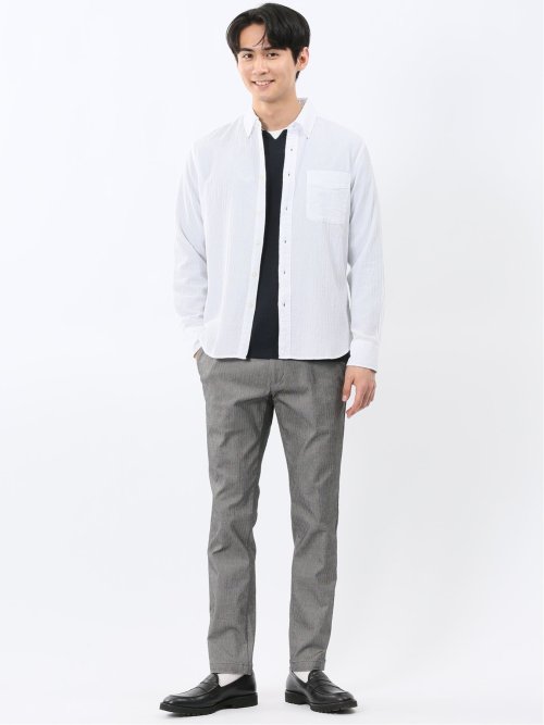 パネライ/PANERAI 綿クレープ&サッカー ボタンダウン長袖シャツ