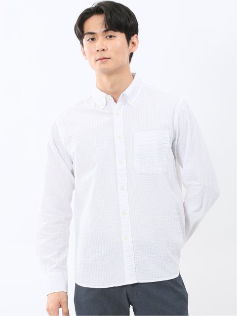 パネライ/PANERAI 綿クレープ&サッカー ボタンダウン長袖シャツ