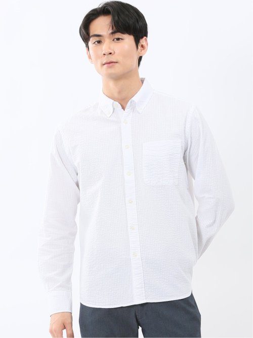 パネライ/PANERAI 綿クレープ&サッカー ボタンダウン長袖シャツ