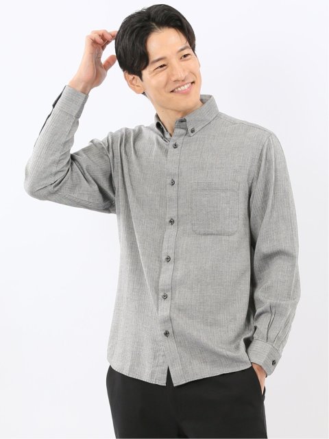 綿100% ヘリンボン ボタンダウン長袖シャツ
