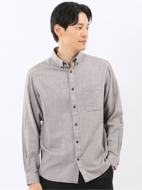 綿100% ヘリンボン ボタンダウン長袖シャツ