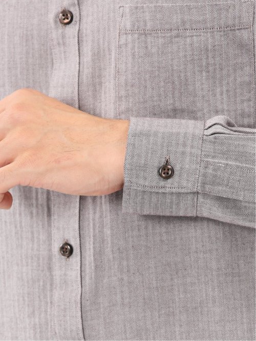 綿100% ヘリンボン ボタンダウン長袖シャツ
