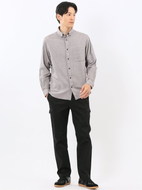 綿100% ヘリンボン ボタンダウン長袖シャツ