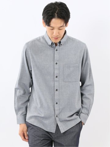綿100% ヘリンボン ボタンダウン長袖シャツ