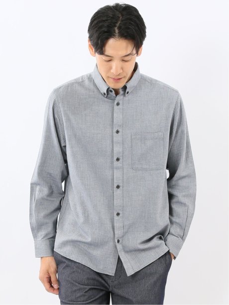 綿100% ヘリンボン ボタンダウン長袖シャツ