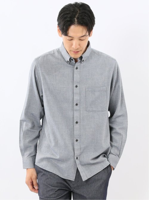 綿100% ヘリンボン ボタンダウン長袖シャツ