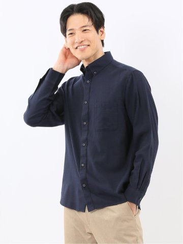 綿100% ヘリンボン ボタンダウン長袖シャツ