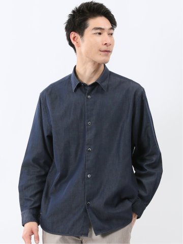 コットンシャンブレー レギュラーカラー長袖シャツ