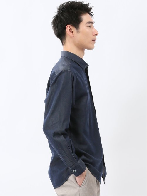 コットンシャンブレー レギュラーカラー長袖シャツ