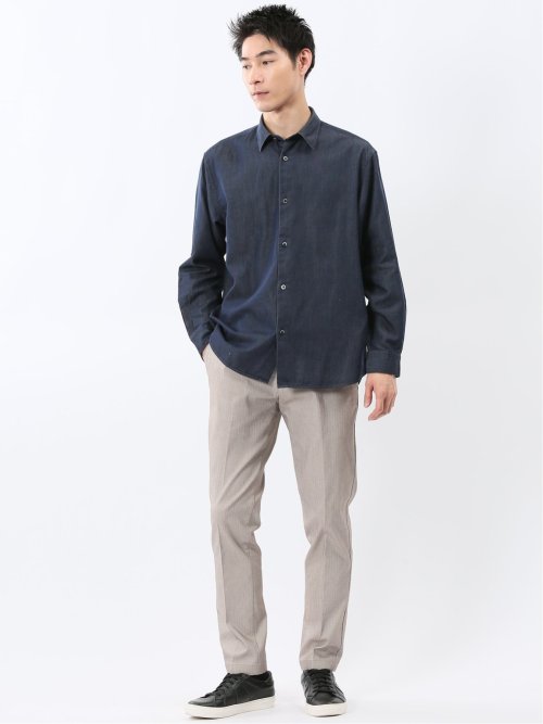 コットンシャンブレー レギュラーカラー長袖シャツ