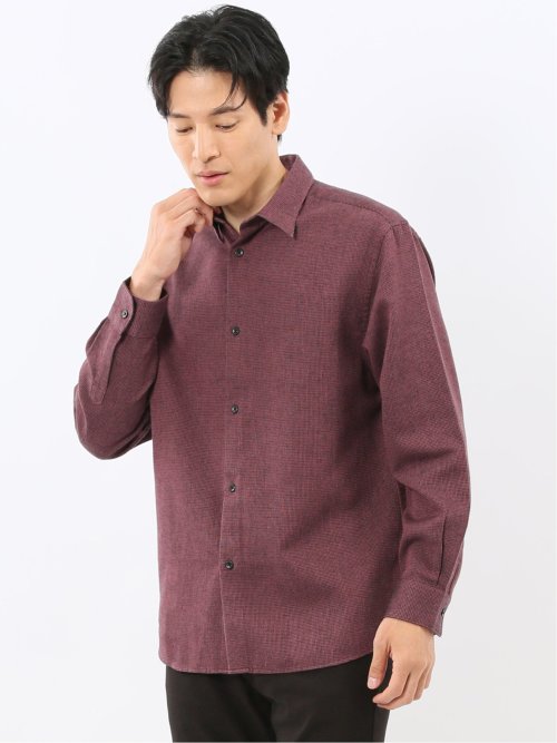 綿混 起毛ワッフル レギュラーカラー長袖シャツ