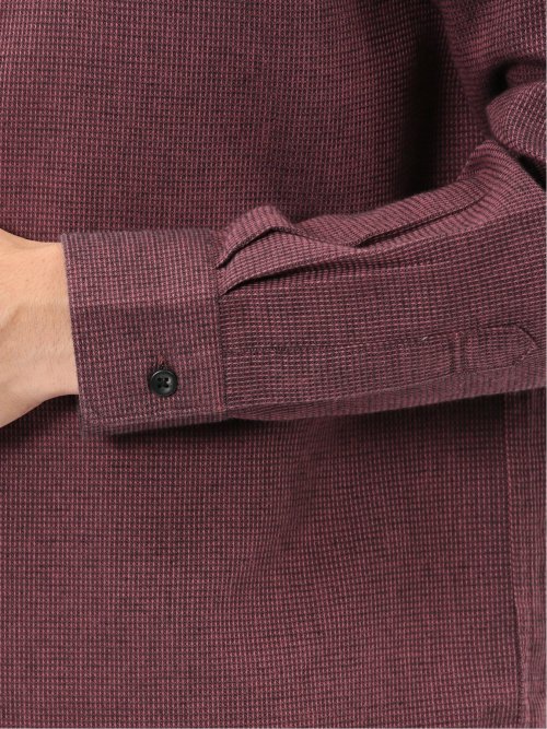 綿混 起毛ワッフル レギュラーカラー長袖シャツ