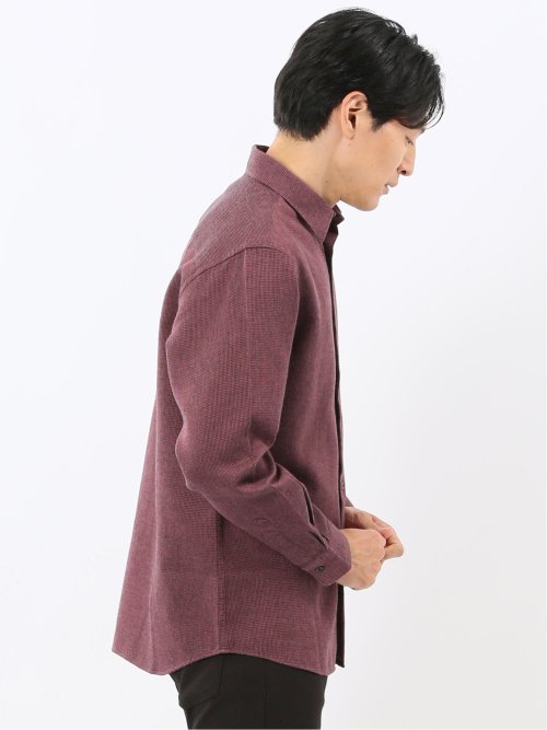 綿混 起毛ワッフル レギュラーカラー長袖シャツ