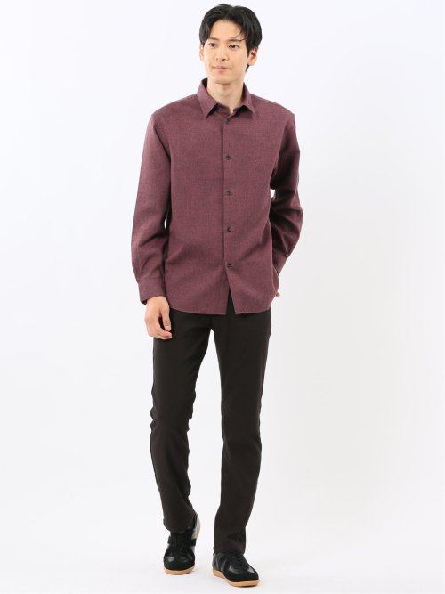 綿混 起毛ワッフル レギュラーカラー長袖シャツ