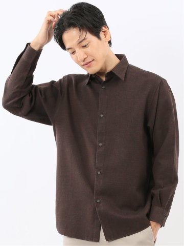 綿混 起毛ワッフル レギュラーカラー長袖シャツ