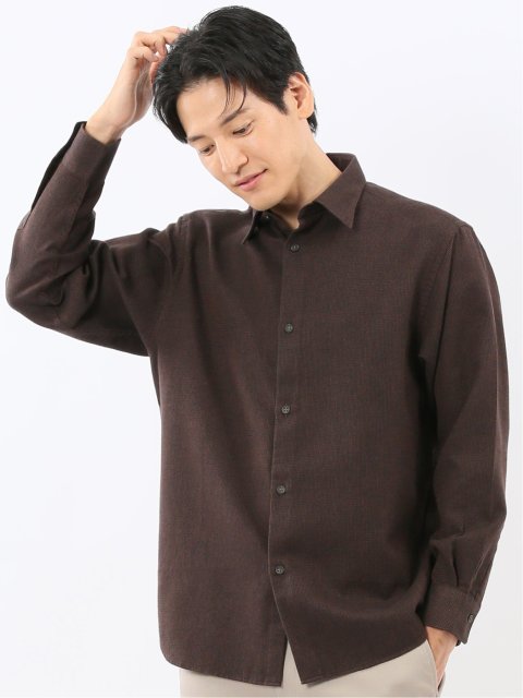 綿混 起毛ワッフル レギュラーカラー長袖シャツ