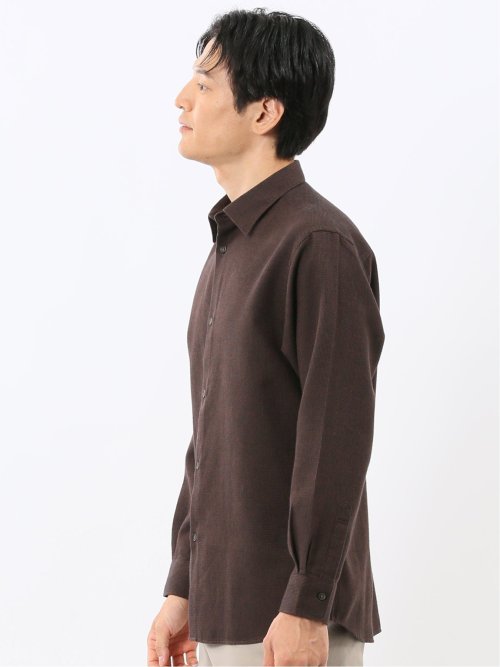 綿混 起毛ワッフル レギュラーカラー長袖シャツ