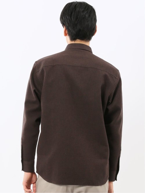 綿混 起毛ワッフル レギュラーカラー長袖シャツ