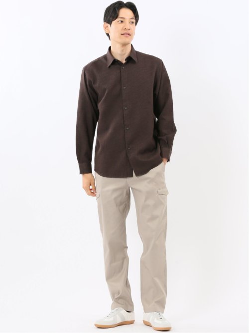 綿混 起毛ワッフル レギュラーカラー長袖シャツ