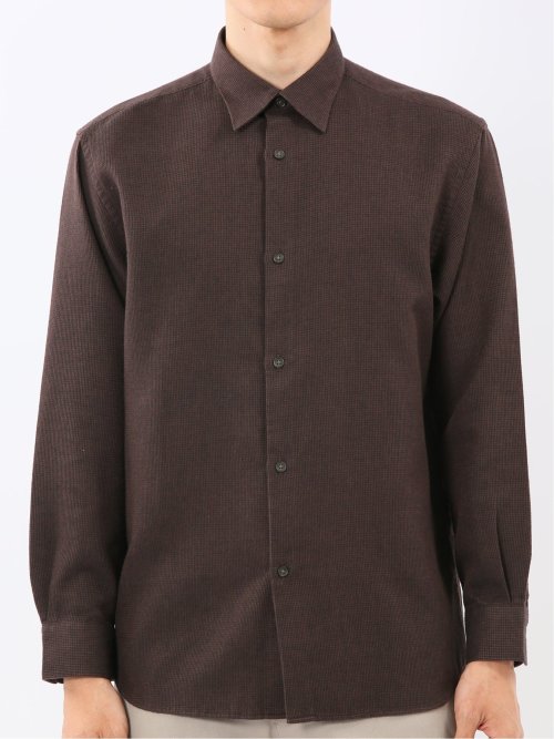 綿混 起毛ワッフル レギュラーカラー長袖シャツ