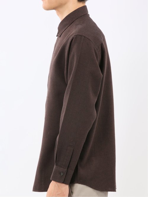 綿混 起毛ワッフル レギュラーカラー長袖シャツ