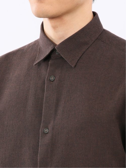 綿混 起毛ワッフル レギュラーカラー長袖シャツ