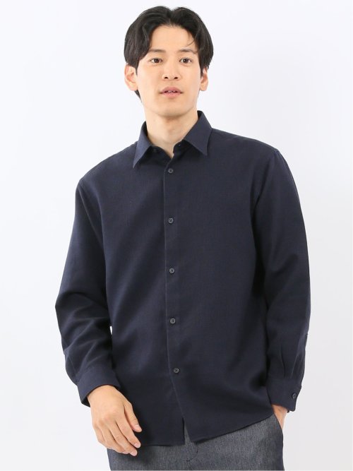 綿混 起毛ワッフル レギュラーカラー長袖シャツ