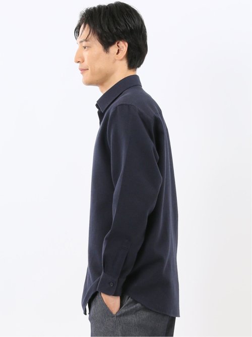 綿混 起毛ワッフル レギュラーカラー長袖シャツ