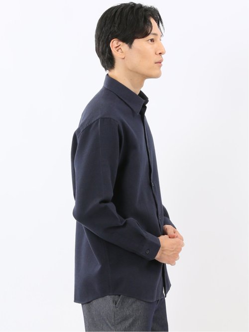 綿混 起毛ワッフル レギュラーカラー長袖シャツ