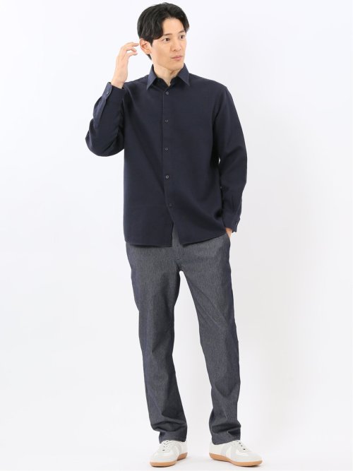 綿混 起毛ワッフル レギュラーカラー長袖シャツ